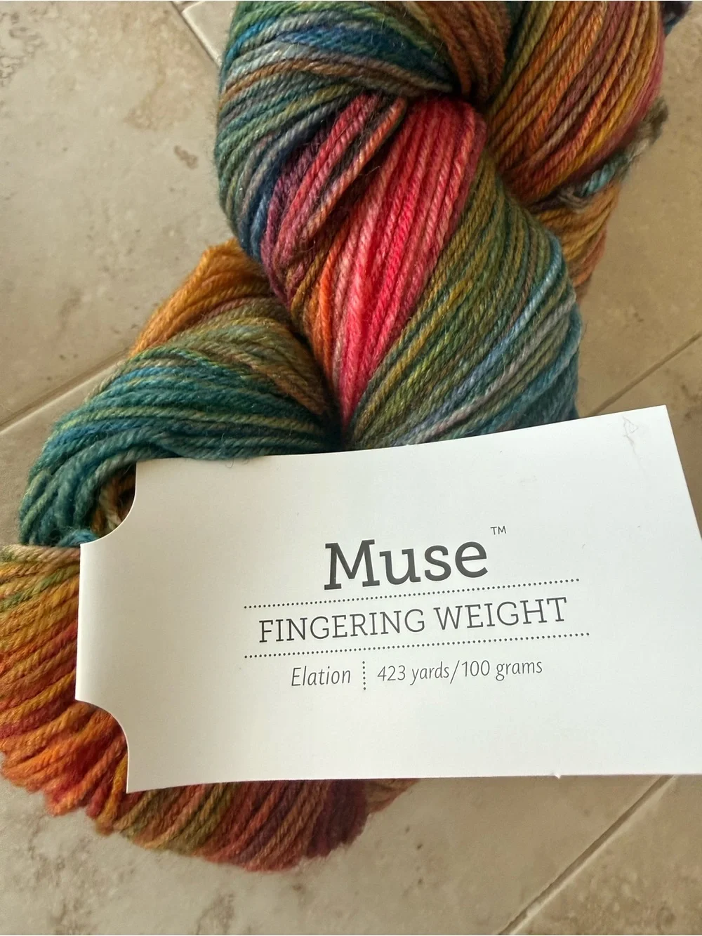 Muse Fingering Weight Yarn - Teal, Coral, Gold, Olive Multicolor - Elation